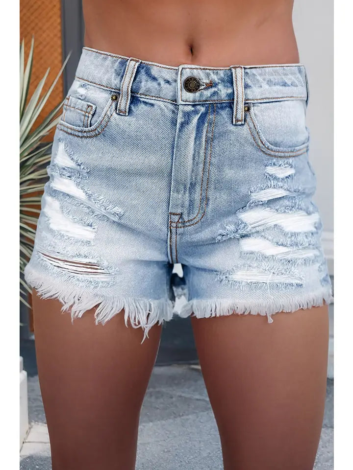Distressed Ripped Raw Hem High Waist Denim Shorts