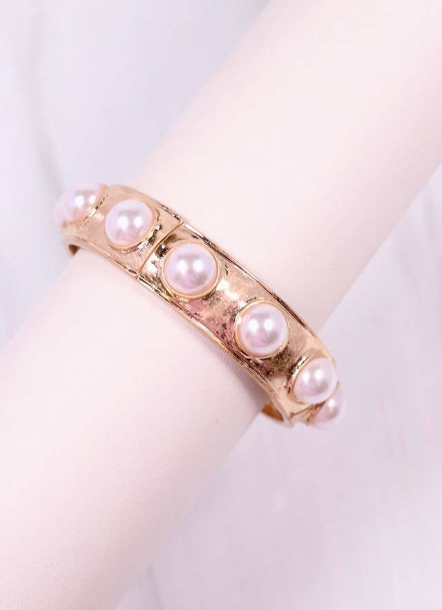 Caroline Hill - Reagan Pearl Stretch Bracelet GOLD