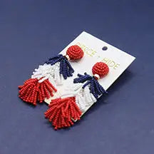 Red White Blue Color Block Tassel Earring | Patriotic Tassel