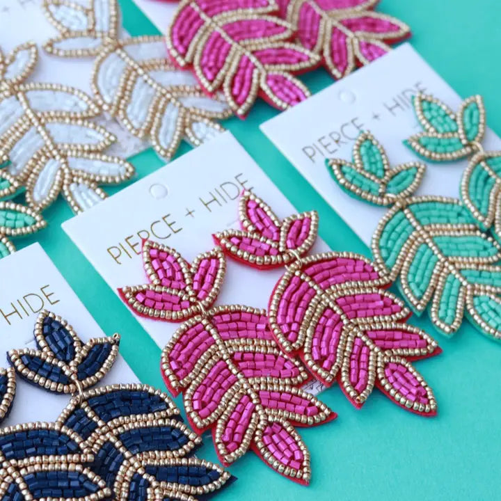 Fuchsia Fleur De Lis Earrings | Leaf Drop