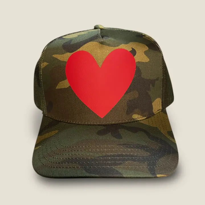Big Red Heart Classic Trucker Hat | Camo