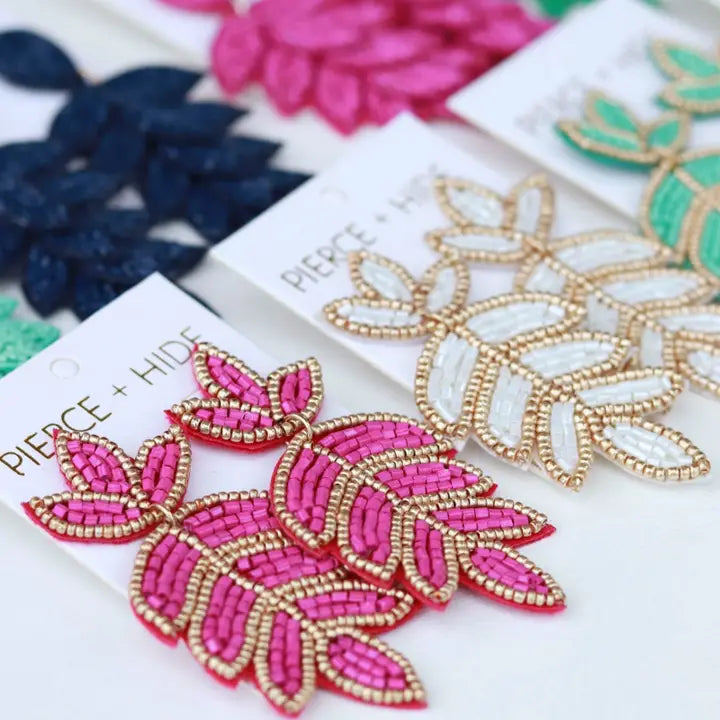 Fuchsia Fleur De Lis Earrings | Leaf Drop