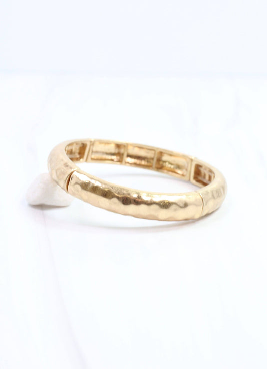 Caroline Hill - Tandy Hammered Stretch Bracelet Worn Gold