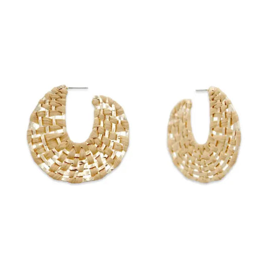 Natural + Gold Raffia Wrapped Hoop Earrings | Raffia Hoop