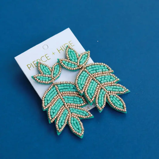 Mint Fleur De Lis Earring| Leaf Drop
