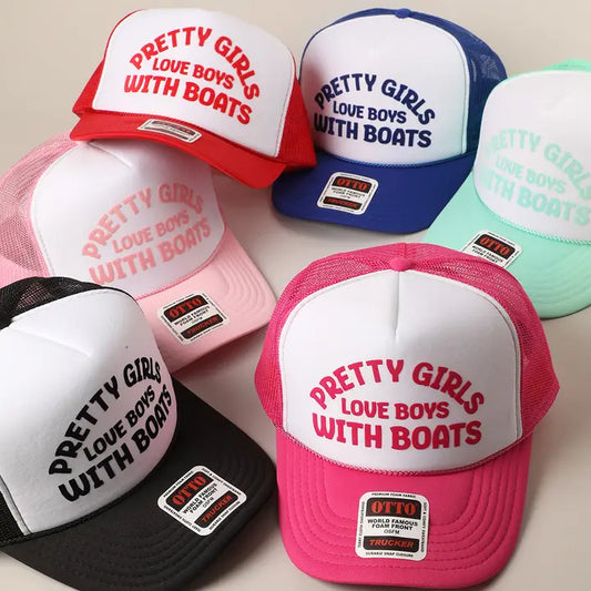 Pretty Girls Love Boys with Boats Mesh Trucker Hat