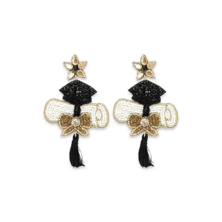 Beaded Graduation Diploma Earrings
