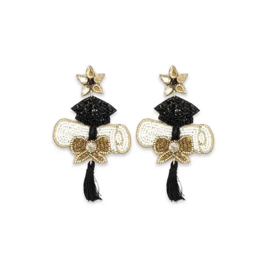 Beaded Graduation Diploma Earrings