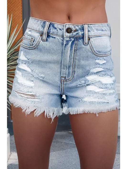 Distressed Ripped Raw Hem High Waist Denim Shorts