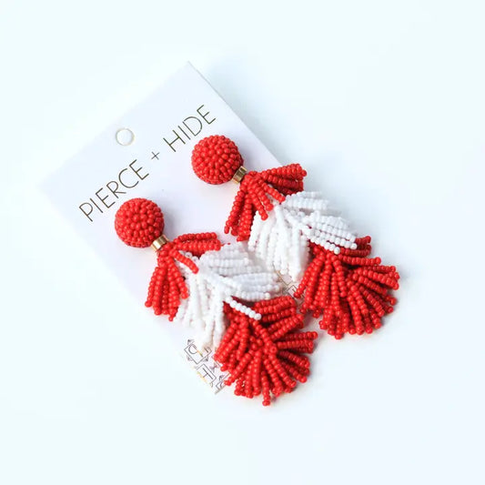 Red/White Tiered Tassel Earrings| Game Day Earrings