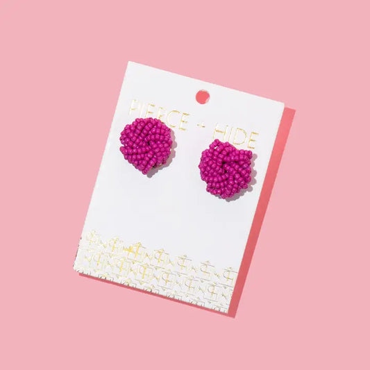 Custom Beaded Knot Stud Earrings | Knotted Stud - Hot Pink