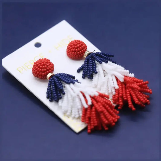 Red White Blue Color Block Tassel Earring | Patriotic Tassel