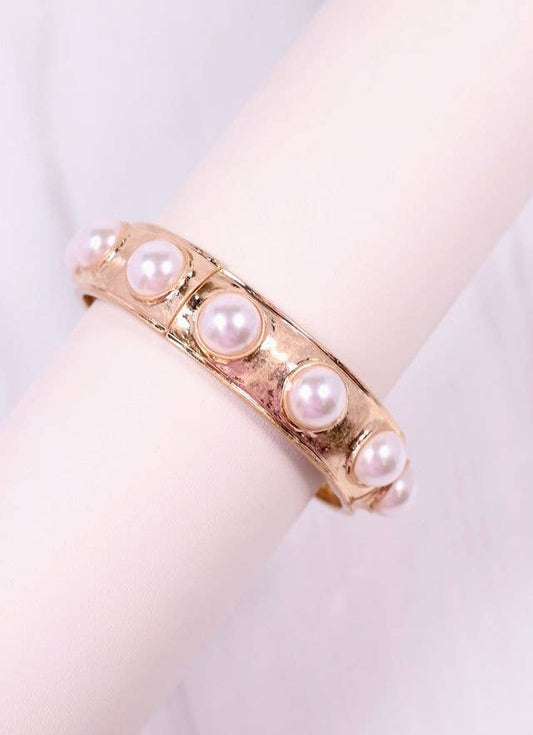 Caroline Hill - Reagan Pearl Stretch Bracelet GOLD