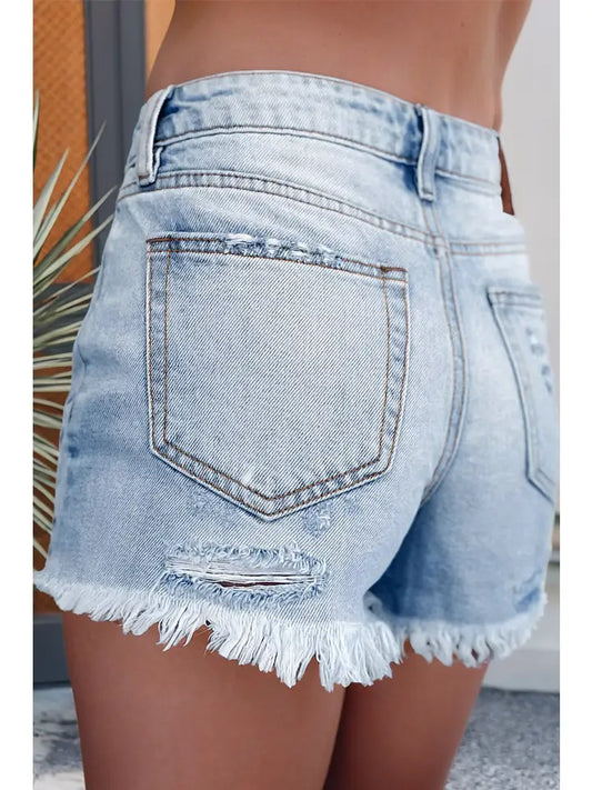 Distressed Ripped Raw Hem High Waist Denim Shorts