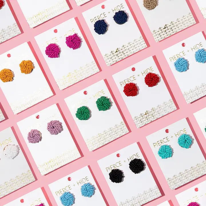 Custom Beaded Knot Stud Earrings | Knotted Stud - WHITE