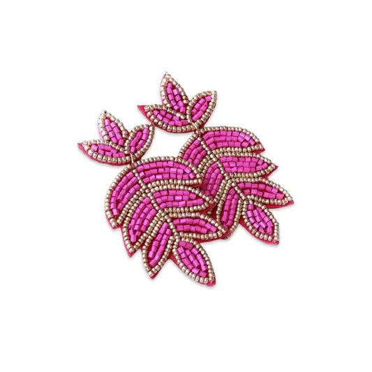 Fuchsia Fleur De Lis Earrings | Leaf Drop