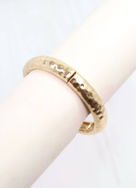 Caroline Hill - Tandy Hammered Stretch Bracelet Worn Gold